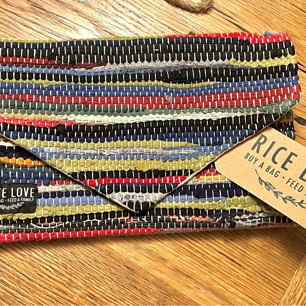 NEW w/Tag Rice Love Woven Clutch w/snap Closure. 8”x12”